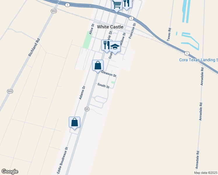 map of restaurants, bars, coffee shops, grocery stores, and more near 54905 South Street in White Castle