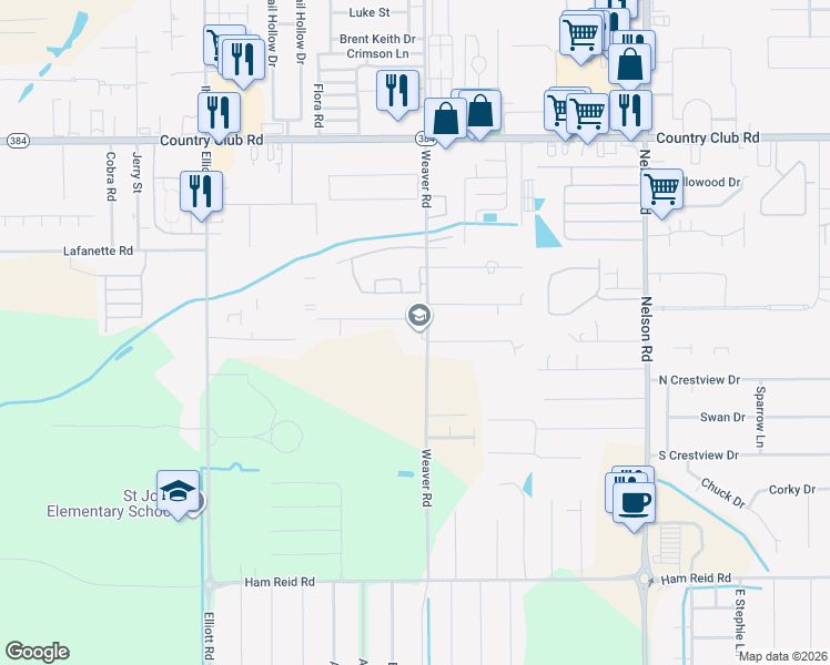 map of restaurants, bars, coffee shops, grocery stores, and more near 5282 Weaver Road in Lake Charles