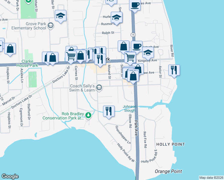 map of restaurants, bars, coffee shops, grocery stores, and more near 534 Laurel Grove Lane in Orange Park