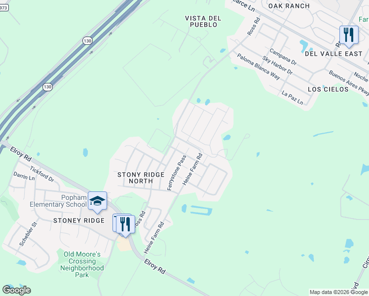 map of restaurants, bars, coffee shops, grocery stores, and more near 6701 Plains Crest Drive in Del Valle