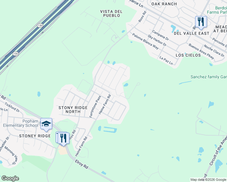 map of restaurants, bars, coffee shops, grocery stores, and more near 6600 Albany Sleigh Drive in Del Valle