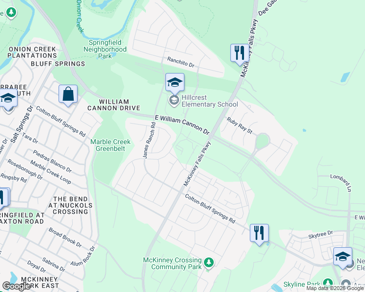 map of restaurants, bars, coffee shops, grocery stores, and more near 7011 McKinney Falls Parkway in Austin