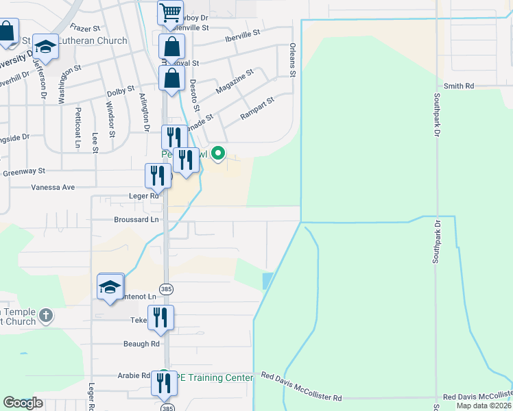 map of restaurants, bars, coffee shops, grocery stores, and more near 930 Link Road in Lake Charles