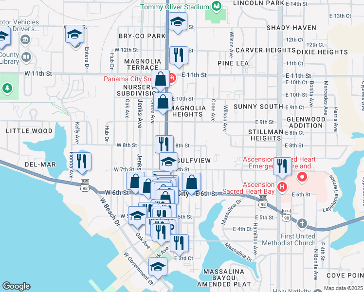 map of restaurants, bars, coffee shops, grocery stores, and more near in Panama City Beach