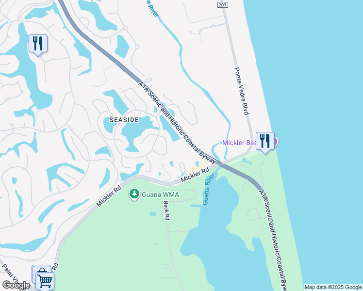 map of restaurants, bars, coffee shops, grocery stores, and more near 1102 A1A North in Ponte Vedra Beach