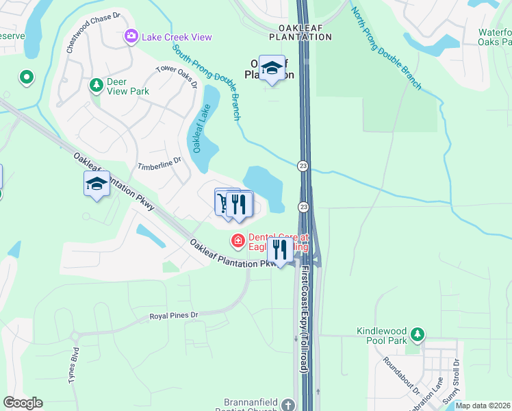 map of restaurants, bars, coffee shops, grocery stores, and more near 3128 Chestnut Ridge Way in Orange Park