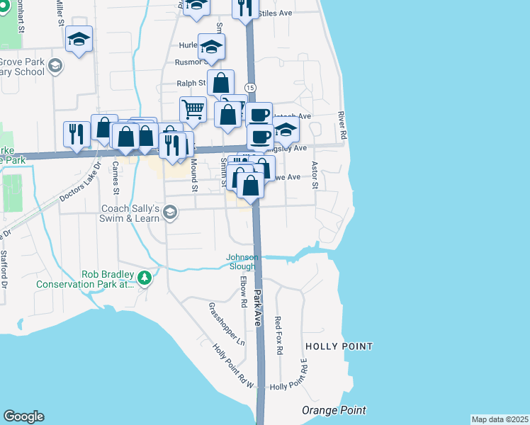 map of restaurants, bars, coffee shops, grocery stores, and more near 2233 Park Avenue in Orange Park
