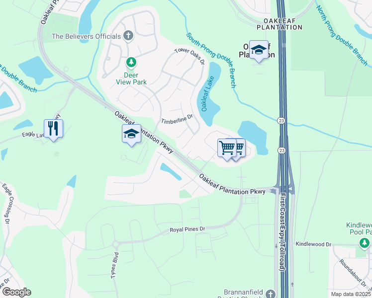 map of restaurants, bars, coffee shops, grocery stores, and more near 1015 Otter Creek Drive in Orange Park
