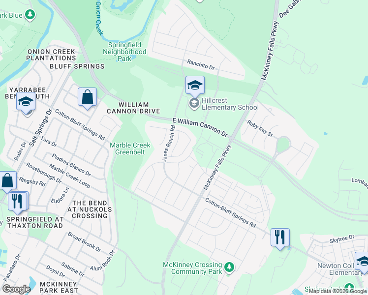 map of restaurants, bars, coffee shops, grocery stores, and more near 7200 Ondantra Bend in Austin