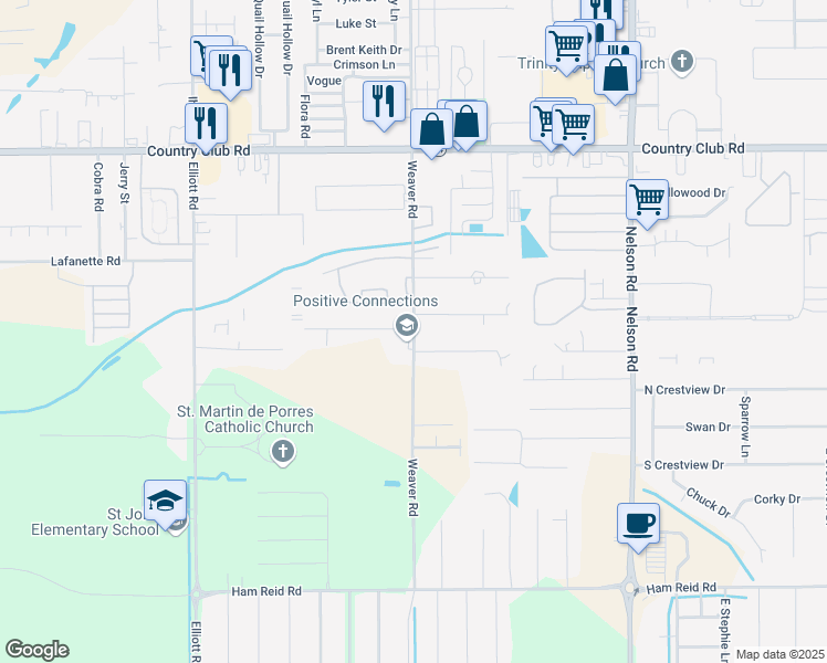 map of restaurants, bars, coffee shops, grocery stores, and more near 5282 Weaver Road in Lake Charles