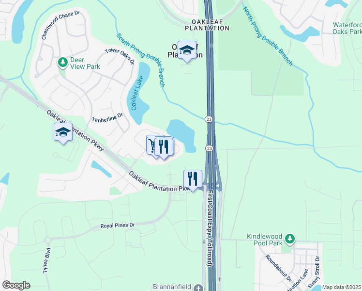 map of restaurants, bars, coffee shops, grocery stores, and more near 3154 Chestnut Ridge Way in Orange Park