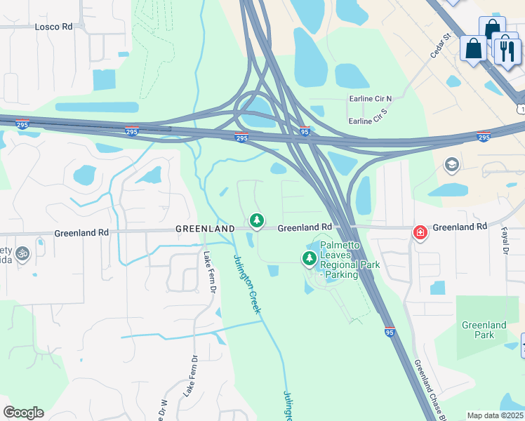 map of restaurants, bars, coffee shops, grocery stores, and more near 5663 Greenland Road in Jacksonville