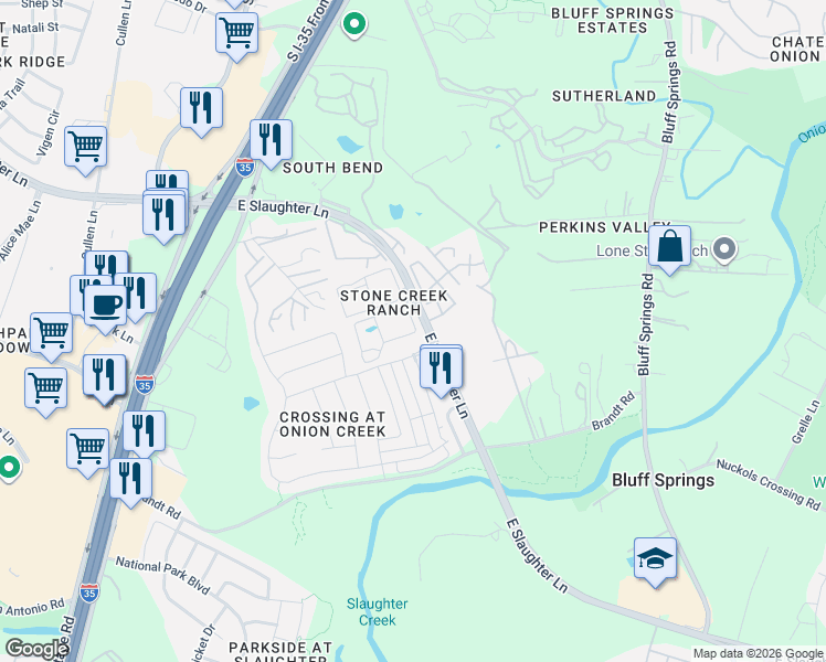 map of restaurants, bars, coffee shops, grocery stores, and more near 2317 1/2 Narrow Glen Parkway in Austin