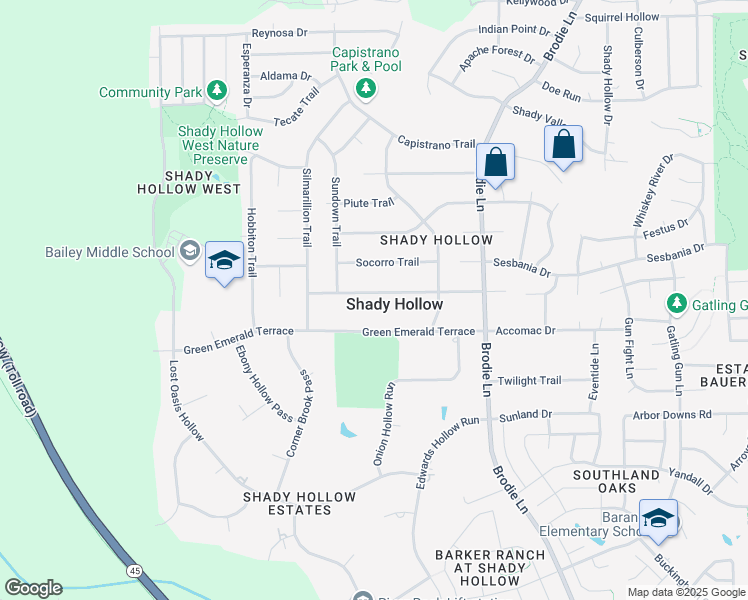map of restaurants, bars, coffee shops, grocery stores, and more near 3503 Eldorado Trail in Austin