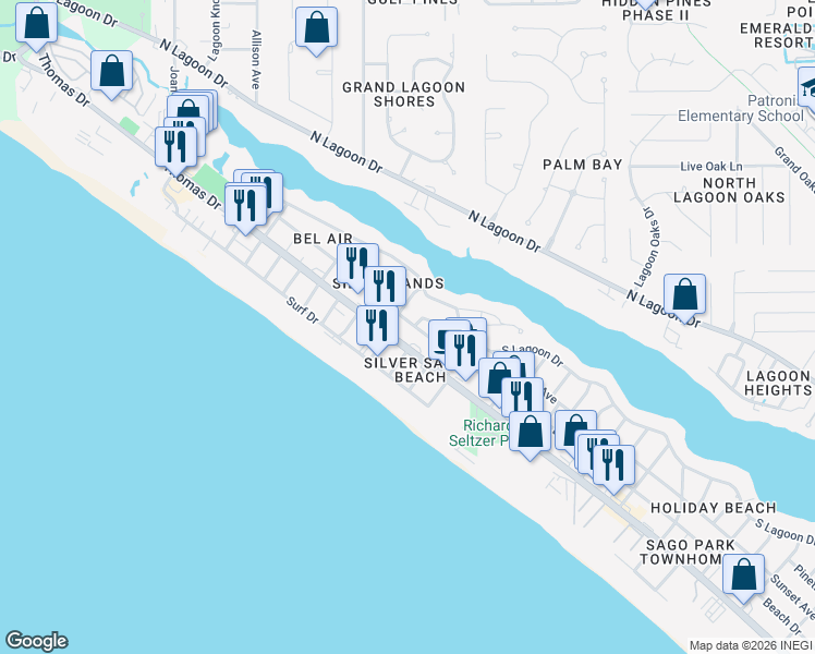 map of restaurants, bars, coffee shops, grocery stores, and more near 4005 Sabal Street in Panama City