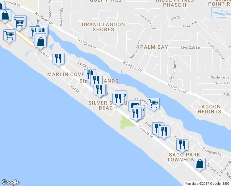 map of restaurants, bars, coffee shops, grocery stores, and more near 3908 Ocean View Drive in Panama City
