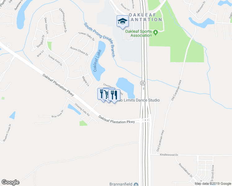 map of restaurants, bars, coffee shops, grocery stores, and more near 3231 Chestnut Ridge Way in Orange Park