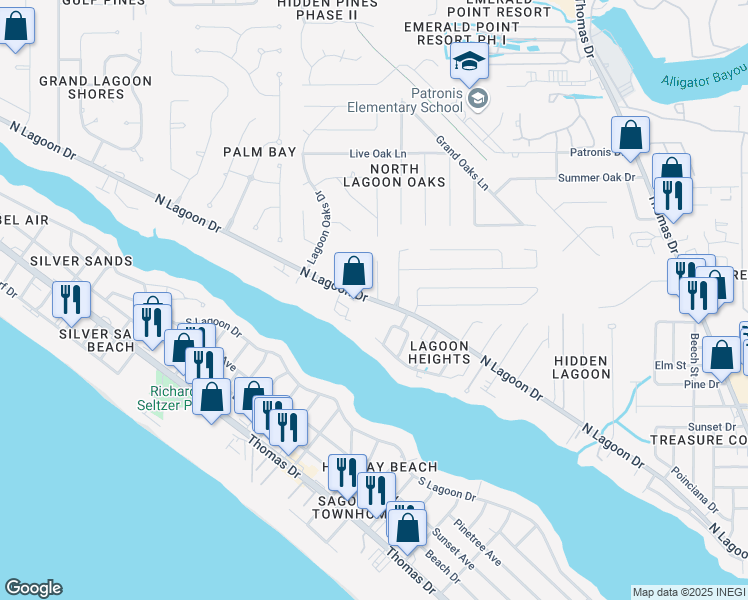 map of restaurants, bars, coffee shops, grocery stores, and more near 106 Country Pl in Panama City Beach