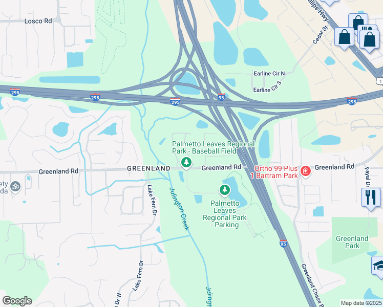 map of restaurants, bars, coffee shops, grocery stores, and more near 5663 Greenland Road in Jacksonville
