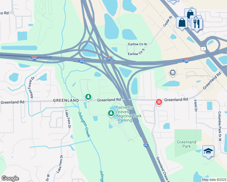 map of restaurants, bars, coffee shops, grocery stores, and more near 6068 Glenroy Terrace in Jacksonville