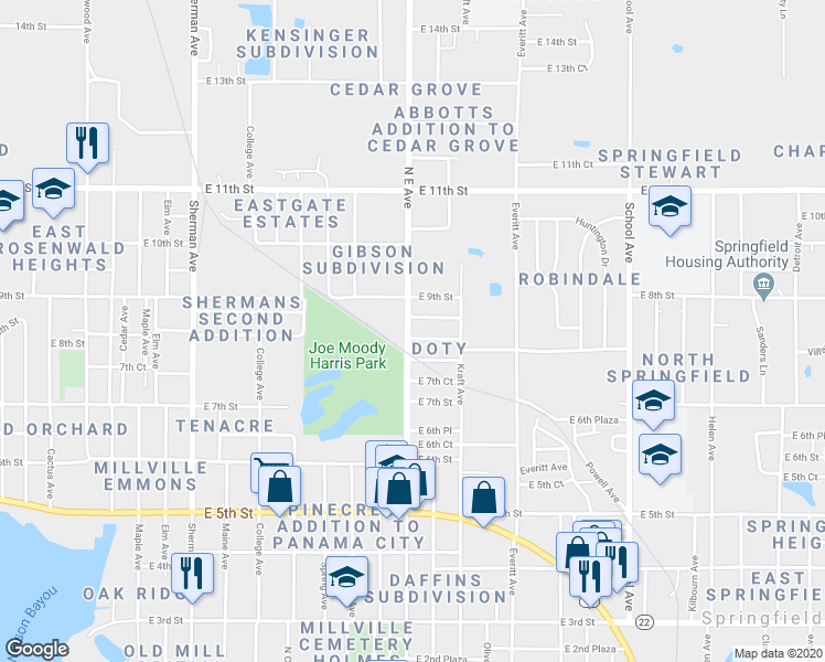 map of restaurants, bars, coffee shops, grocery stores, and more near 2705 East 8th Plaza in Panama City