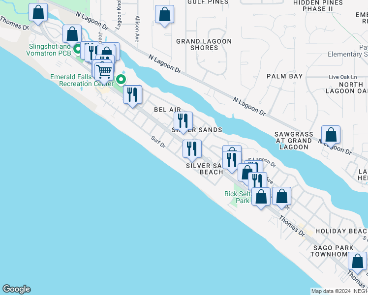 map of restaurants, bars, coffee shops, grocery stores, and more near 8116 Thomas Drive in Panama City