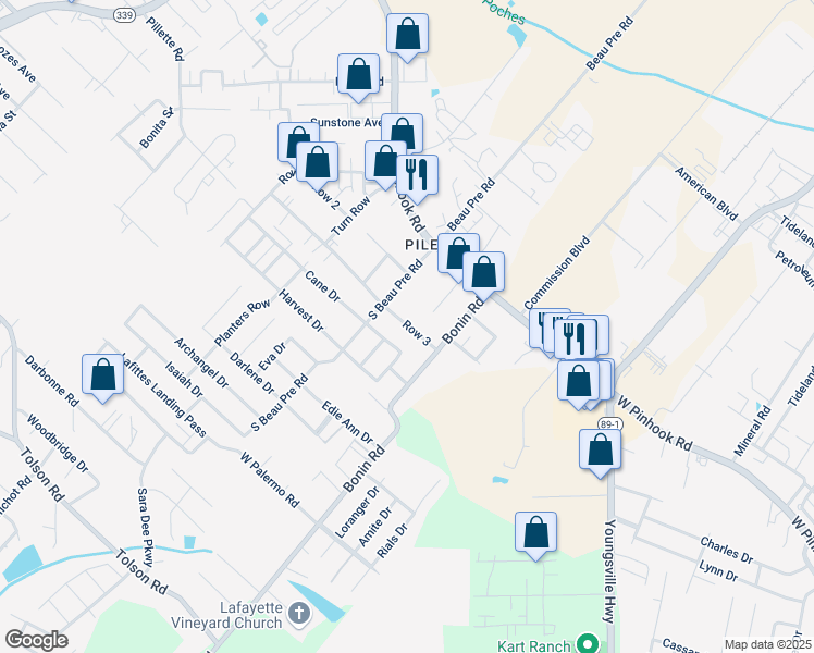 map of restaurants, bars, coffee shops, grocery stores, and more near 403 Row 3 in Lafayette