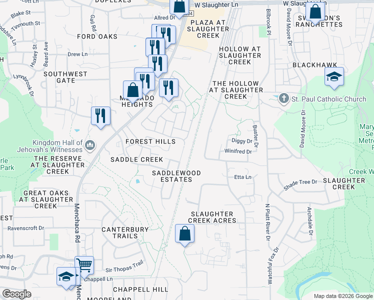 map of restaurants, bars, coffee shops, grocery stores, and more near 10203 Garbacz Drive in Austin