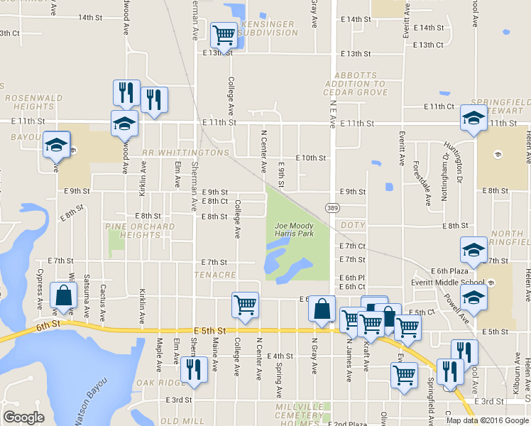 map of restaurants, bars, coffee shops, grocery stores, and more near North Center Avenue in Panama City