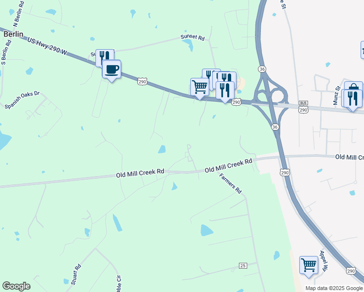 map of restaurants, bars, coffee shops, grocery stores, and more near 420 Country Place West Drive in Brenham