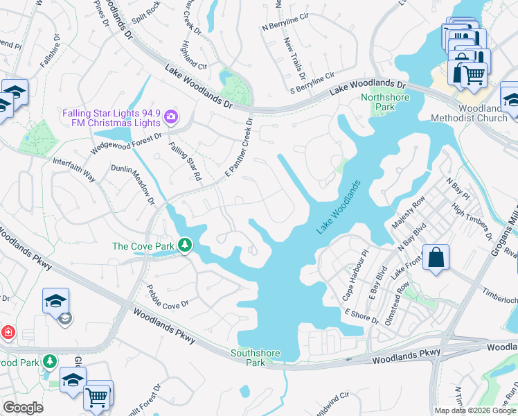 map of restaurants, bars, coffee shops, grocery stores, and more near 23 South Windsail Place in Spring
