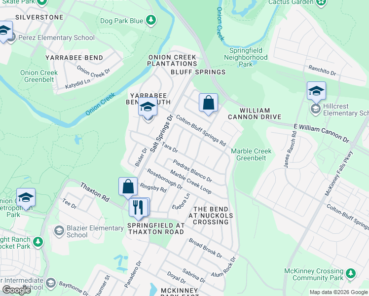map of restaurants, bars, coffee shops, grocery stores, and more near 7528 Cats-Eye Lane in Austin