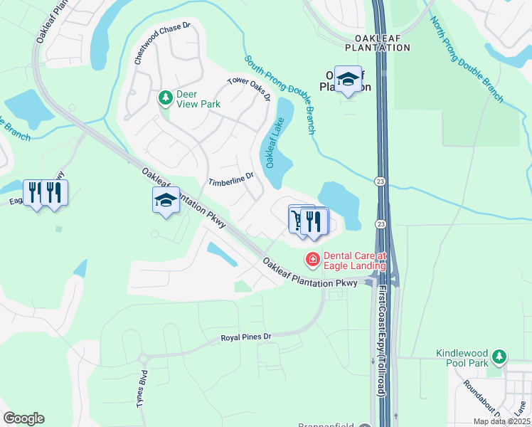 map of restaurants, bars, coffee shops, grocery stores, and more near 979 Otter Creek Drive in Orange Park