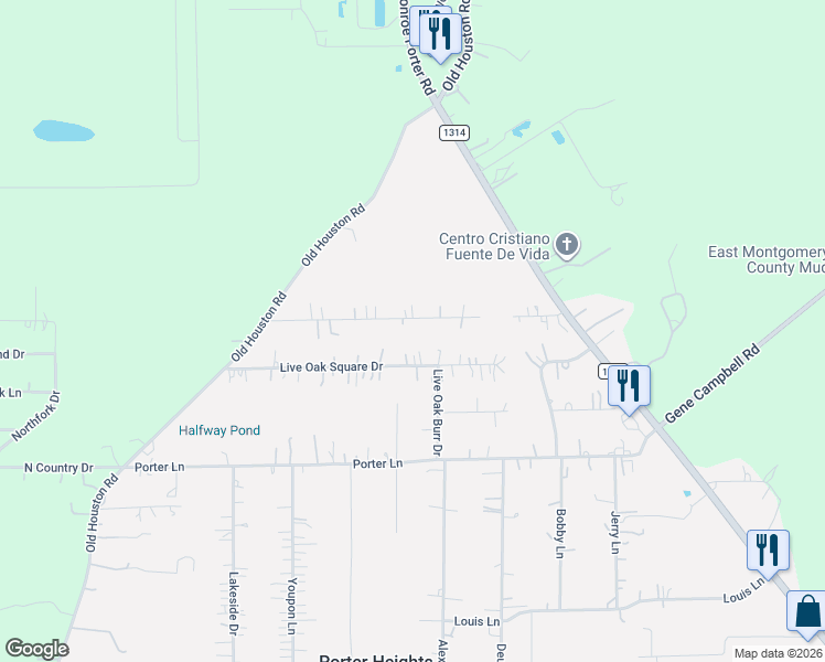 map of restaurants, bars, coffee shops, grocery stores, and more near 16750 Oak Knoll Drive in Porter