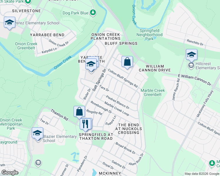 map of restaurants, bars, coffee shops, grocery stores, and more near 7524 Redrick Drive in Austin