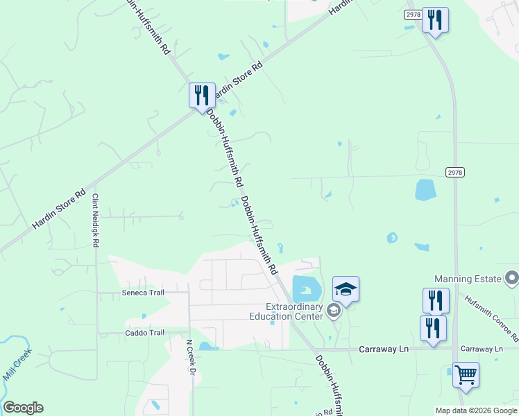 map of restaurants, bars, coffee shops, grocery stores, and more near 28018 Dobbin-Huffsmith Road in Magnolia