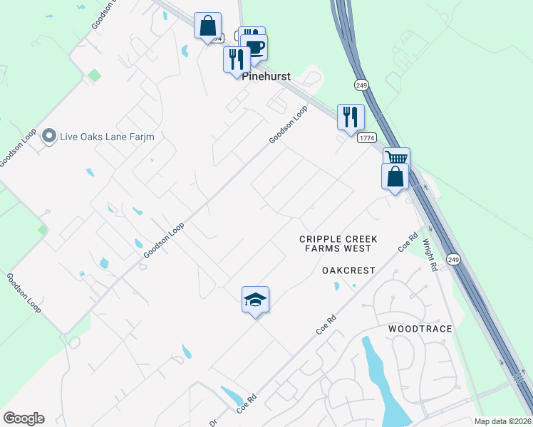 map of restaurants, bars, coffee shops, grocery stores, and more near in Pinehurst