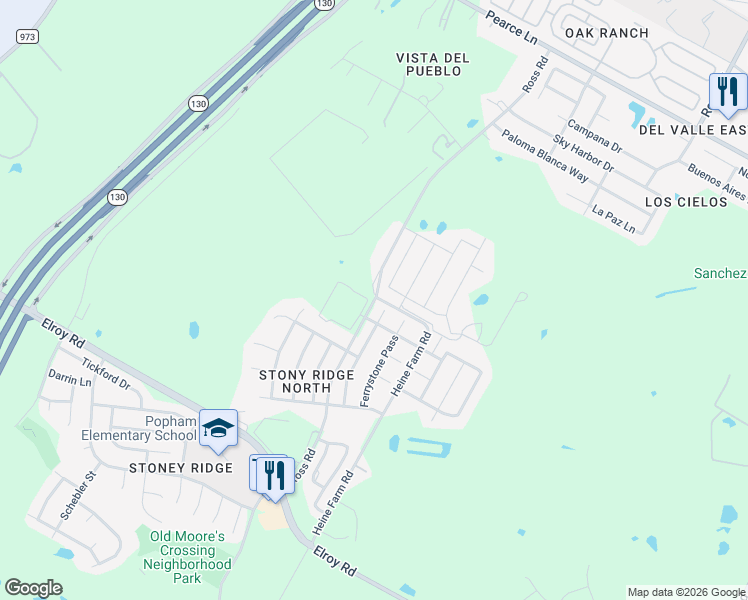 map of restaurants, bars, coffee shops, grocery stores, and more near 6514 Ross Road in Del Valle