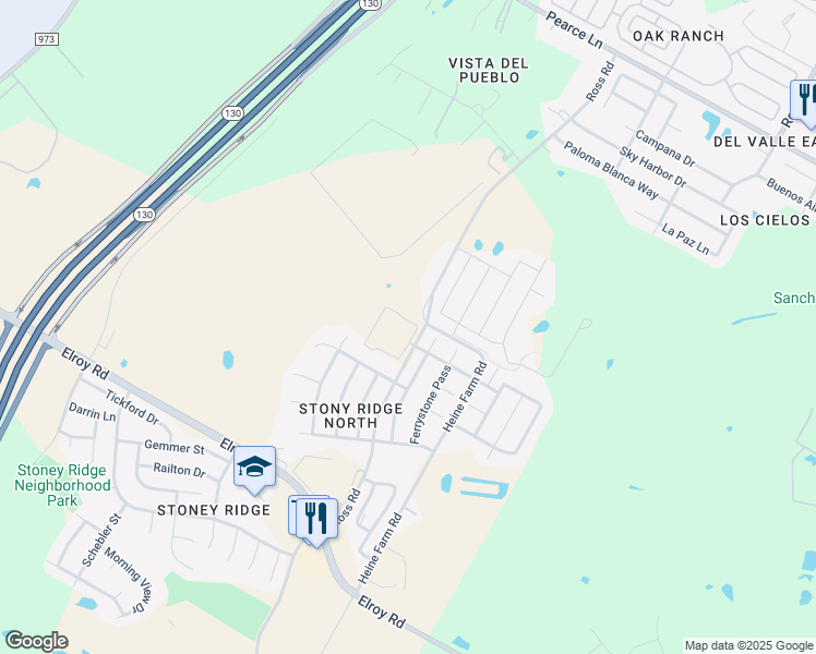 map of restaurants, bars, coffee shops, grocery stores, and more near 6566 Ross Road in Del Valle