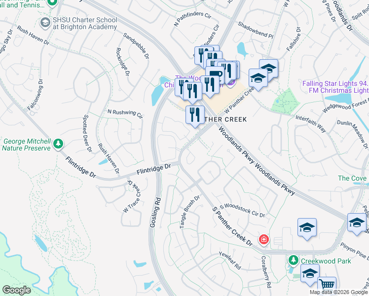 map of restaurants, bars, coffee shops, grocery stores, and more near 3 North Spiral Vine Circle in Spring