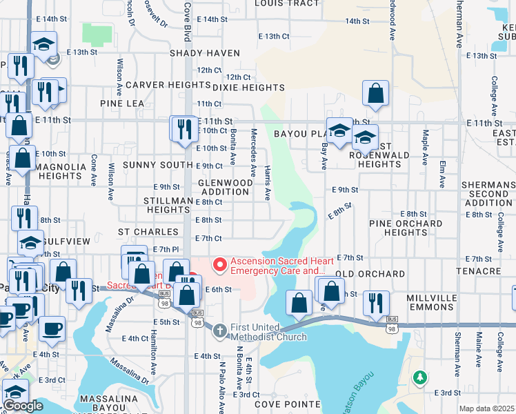 map of restaurants, bars, coffee shops, grocery stores, and more near 810 Mercedes Avenue in Panama City