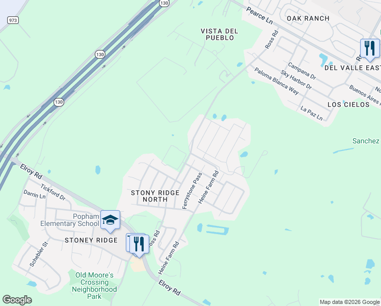 map of restaurants, bars, coffee shops, grocery stores, and more near 6514 Ross Road in Del Valle