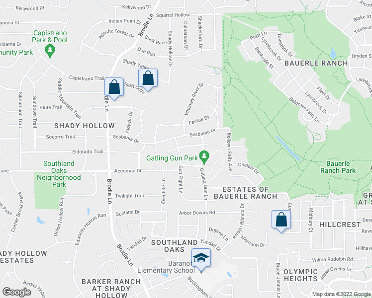 map of restaurants, bars, coffee shops, grocery stores, and more near 3109 Fort Worth Trail in Austin