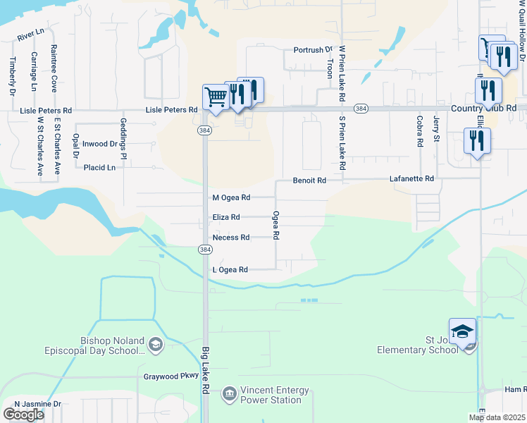 map of restaurants, bars, coffee shops, grocery stores, and more near 5162 Ogea Road in Lake Charles