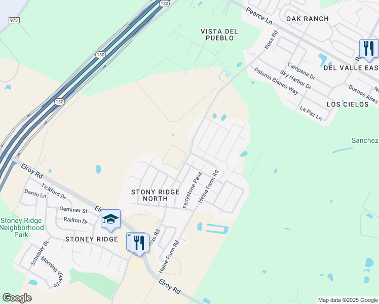 map of restaurants, bars, coffee shops, grocery stores, and more near 6566 Ross Road in Del Valle