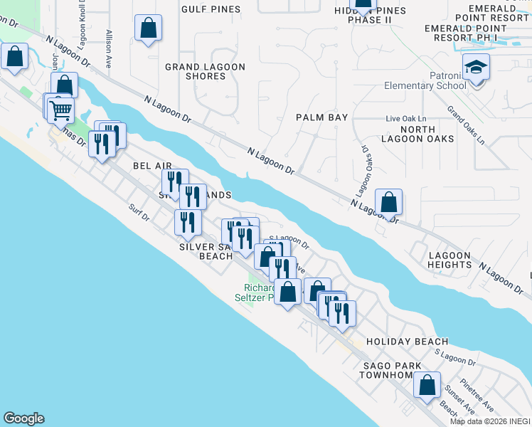 map of restaurants, bars, coffee shops, grocery stores, and more near 7920 S Lagoon Dr in Panama City