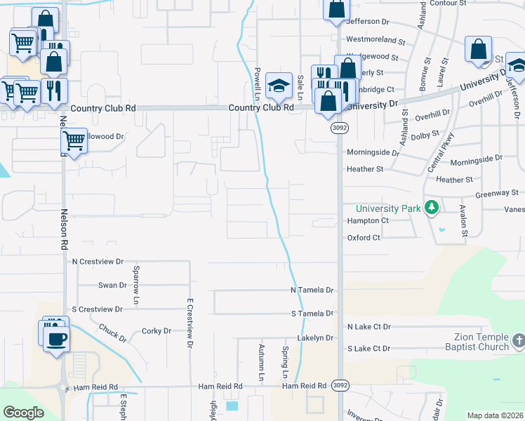 map of restaurants, bars, coffee shops, grocery stores, and more near Richmond Cir in Lake Charles