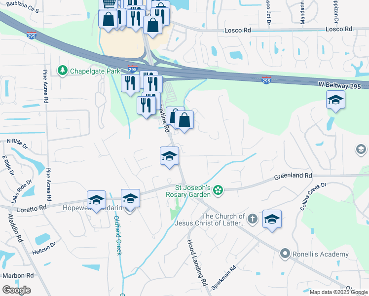 map of restaurants, bars, coffee shops, grocery stores, and more near 11533 Old Saint Augustine Road in Jacksonville