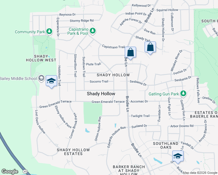 map of restaurants, bars, coffee shops, grocery stores, and more near 3410 Eldorado Trail in Austin