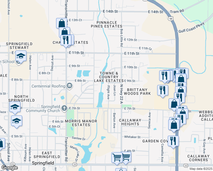 map of restaurants, bars, coffee shops, grocery stores, and more near 719 Flight Avenue in Panama City